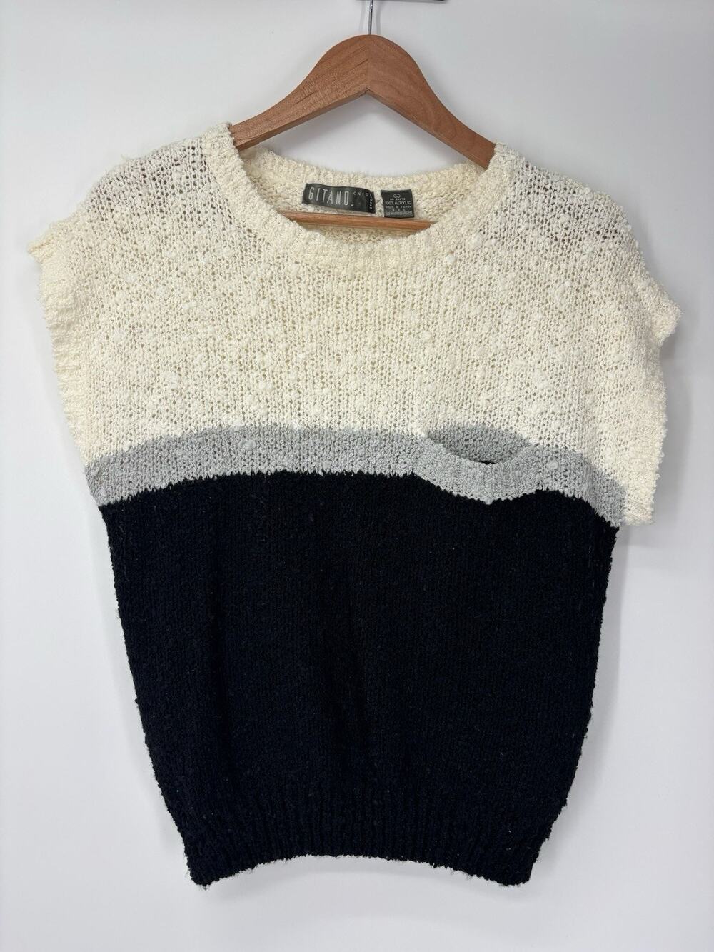 Vintage Gitano Black White Striped Sweater Womens Large